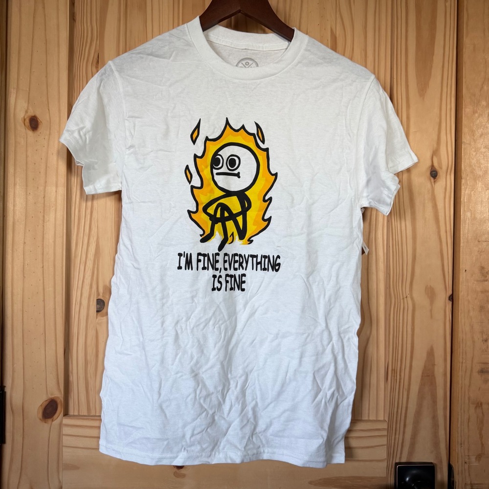 DOM I'm Fine Everything is Fine Meme Graphic T-Shirt White Small AG18917